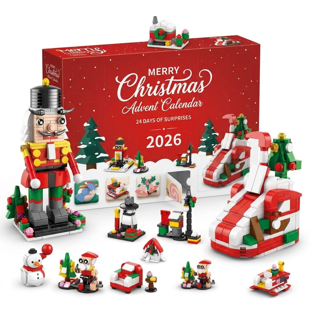 12-Door Christmas Building Block Advent Calendar, 14 Builds, 6-in-1, 8 Styles