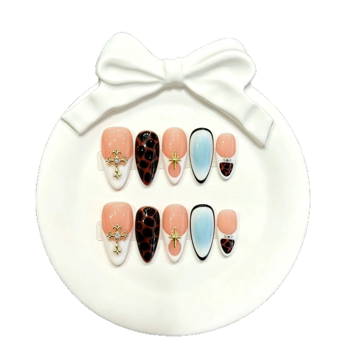 Artistic Press-On Nail Set with Decorative Elements