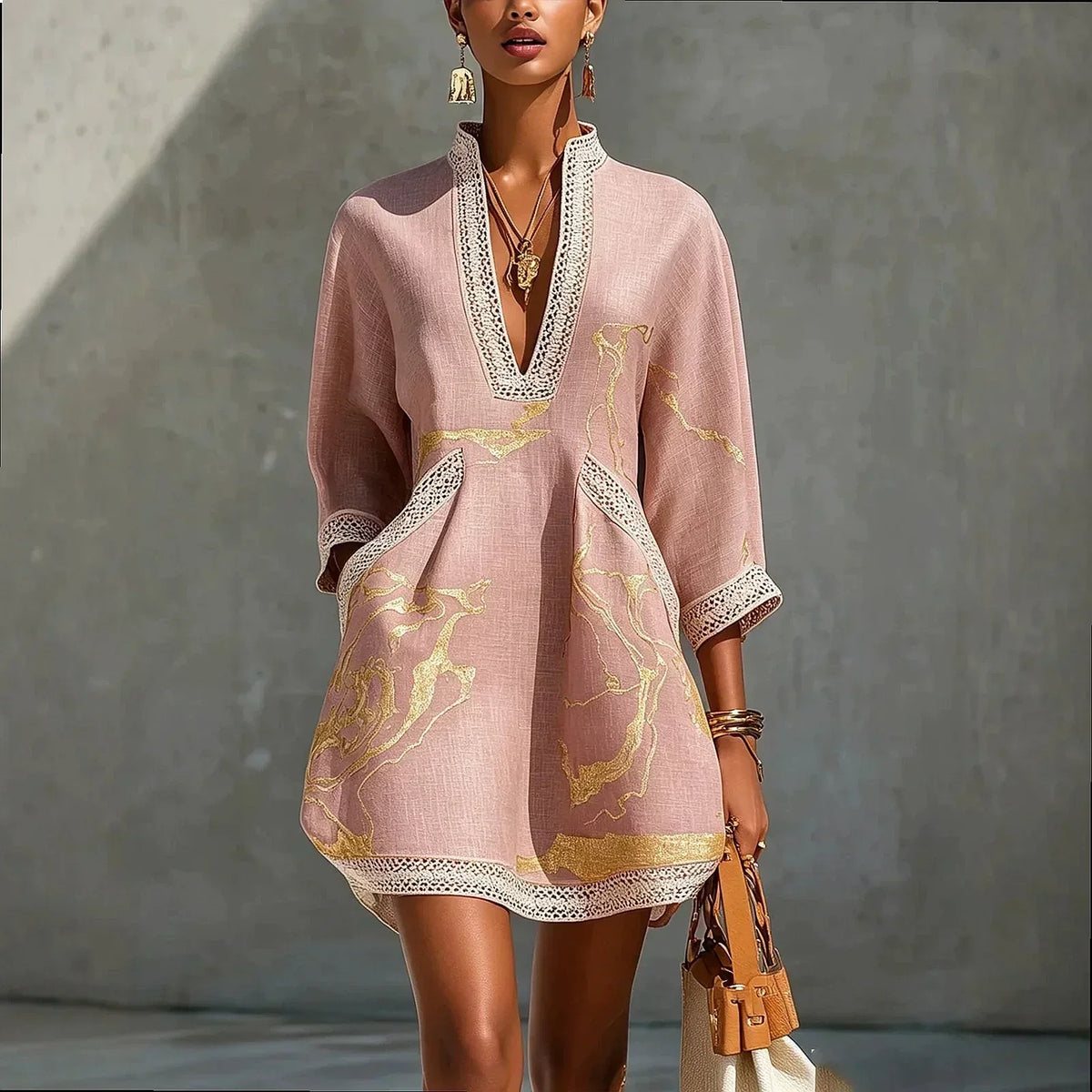 Artistic V-Neck Mini Dress