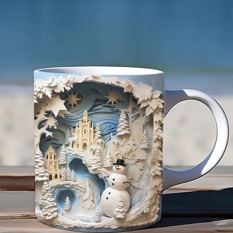 Mug de Noël en céramique avec motif de bonhomme de neige en illusion 3D et anse en C