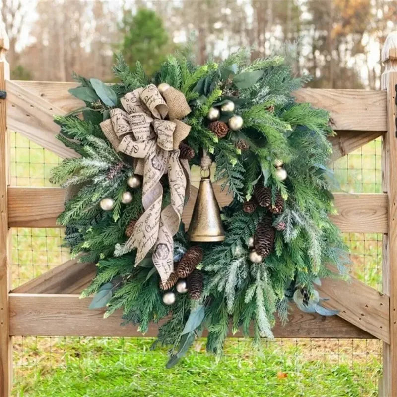 Christmas Door Wreath with Pinecones and Jute Bow