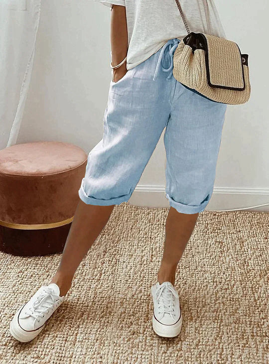 Davy | Women's Cropped Linen Pants with Drawstring Waist