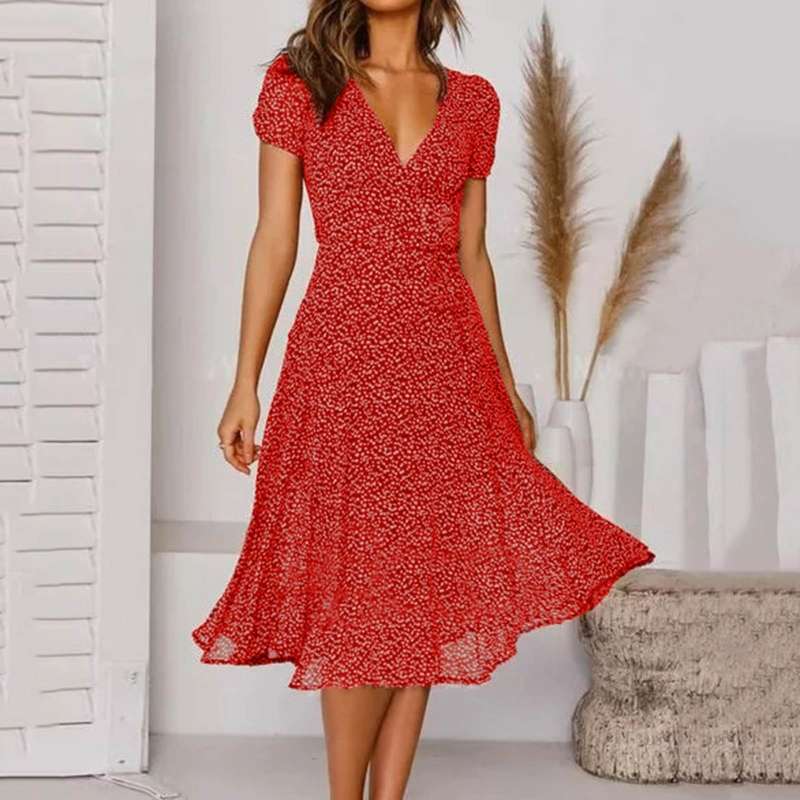 Davy | Women's Floral A-line V-neck Midi Dress