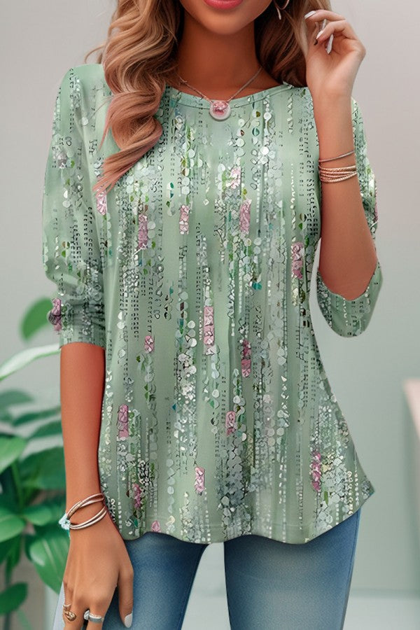 Davy | Women's Printed Crew Neck Shirt with Three-Quarter Sleeves