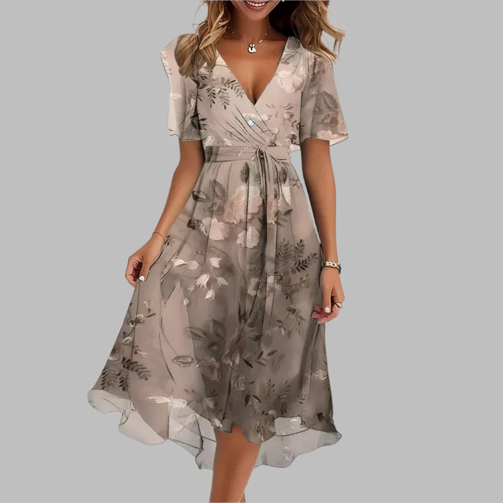Davy | Women's V-Neck Floral Print Midi Dress