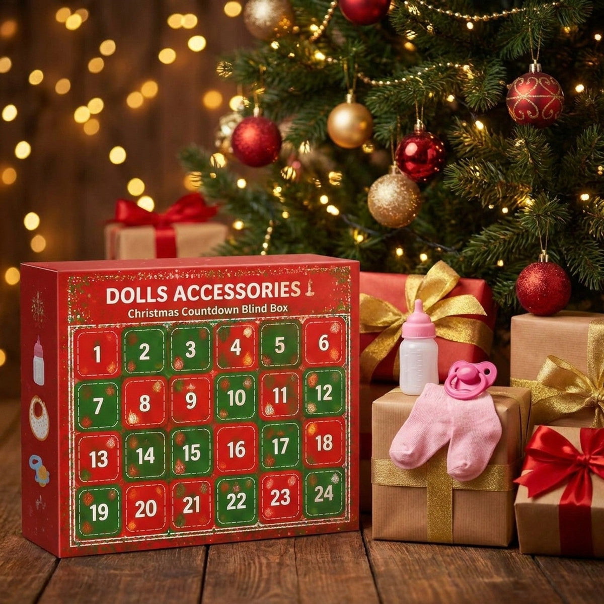 24-Day Doll Accessories Advent Calendar, Clothes, Headbands, Socks and Baby Care