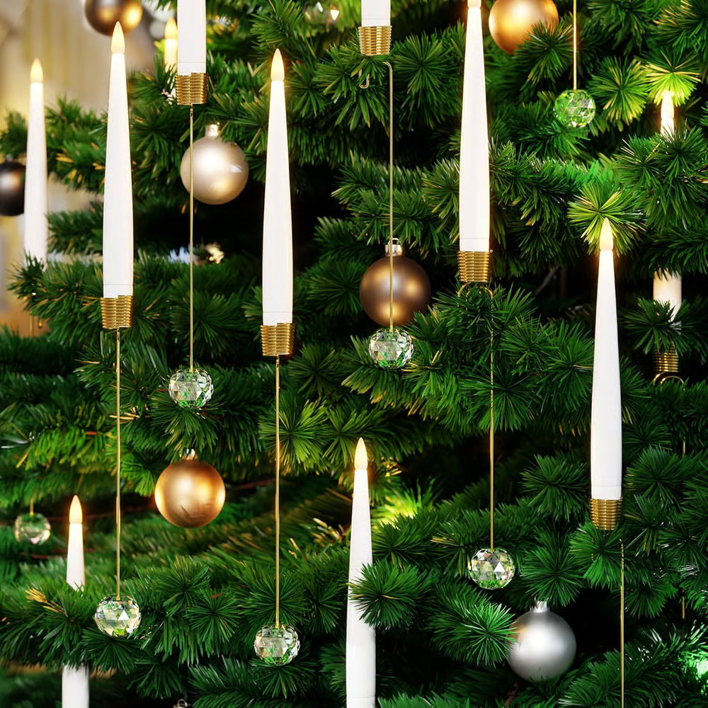 Ensemble de bougies LED pour sapin de Noël – lumières à pince blanc chaud avec ornements en cristal suspendus
