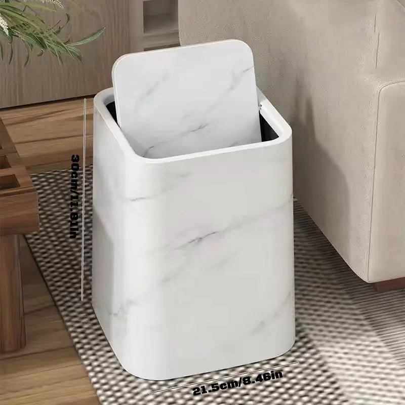 Poubelle au design marbre avec couvercle battant