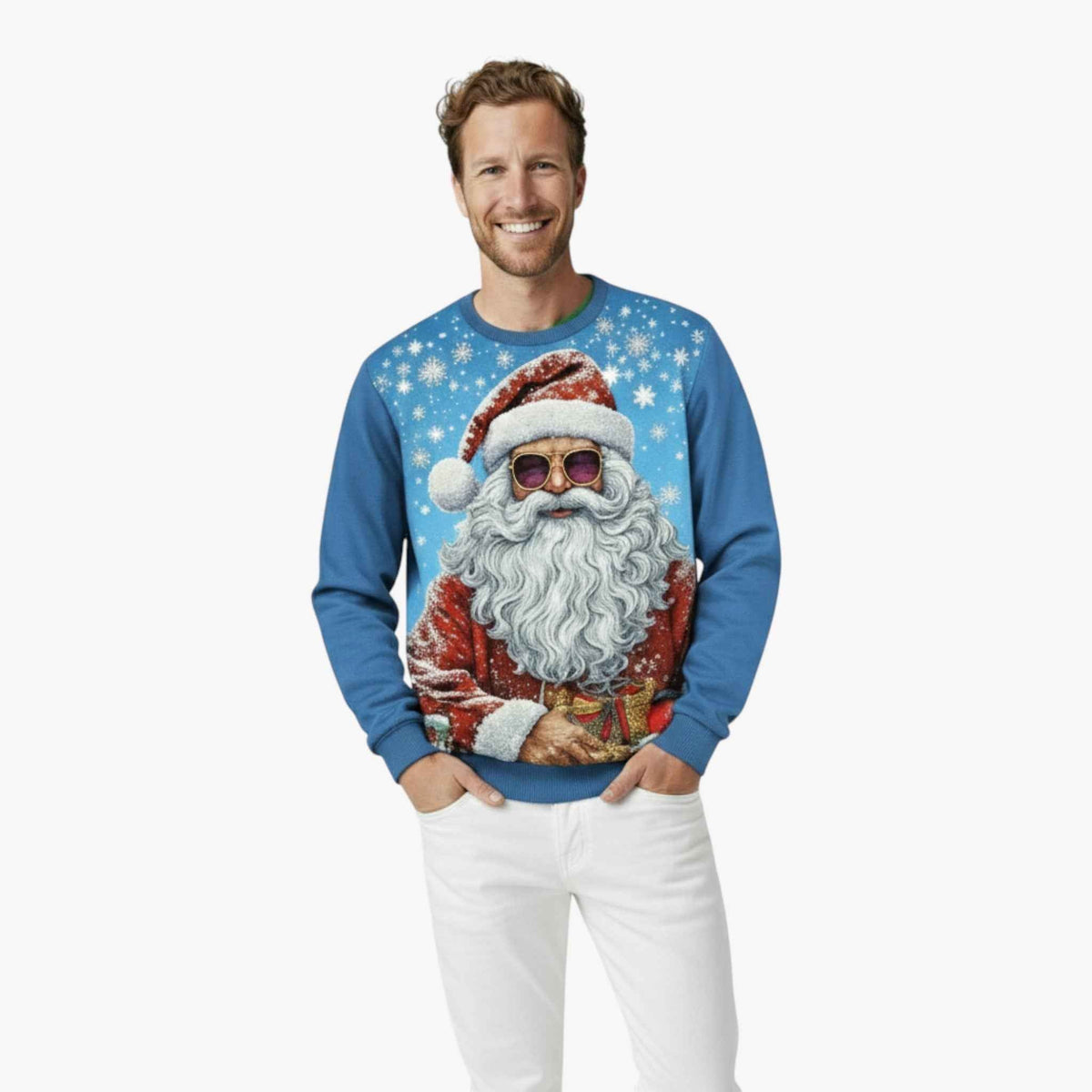 Men's Christmas Sweatshirt | 3D Music Print & Crew Neck | Long-Sleeve Casual Sweatshirt for Winter & Holidays