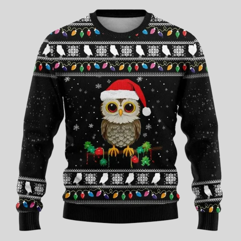 Men's Christmas Sweatshirt with Snowflake, Christmas Tree & Light Print - Casual Fit, Crew Neck & Long Sleeves