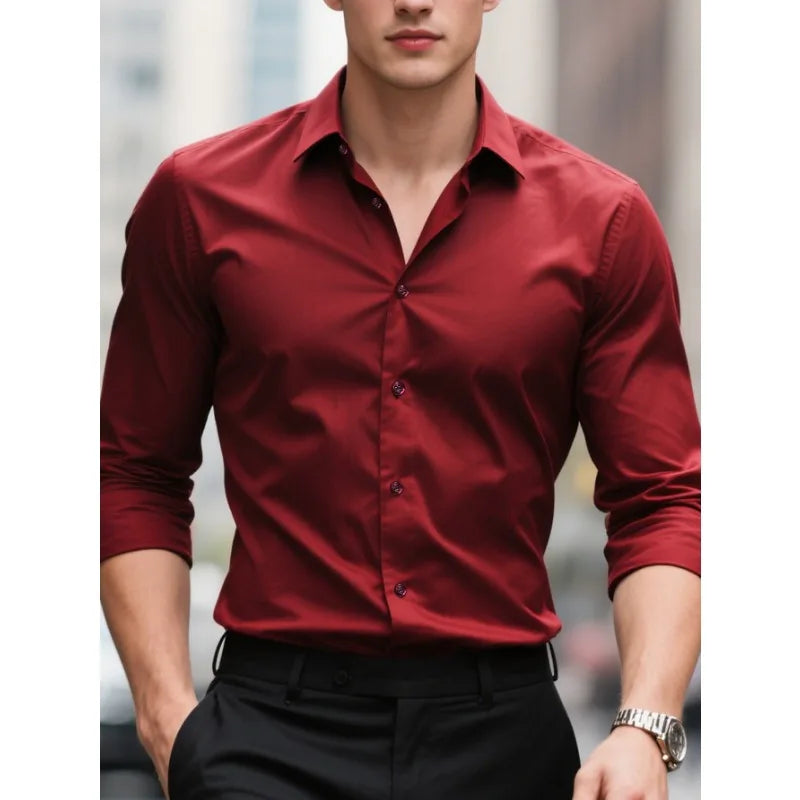 Men's Slim Fit Button-Down Shirt for Business and Casual Wear