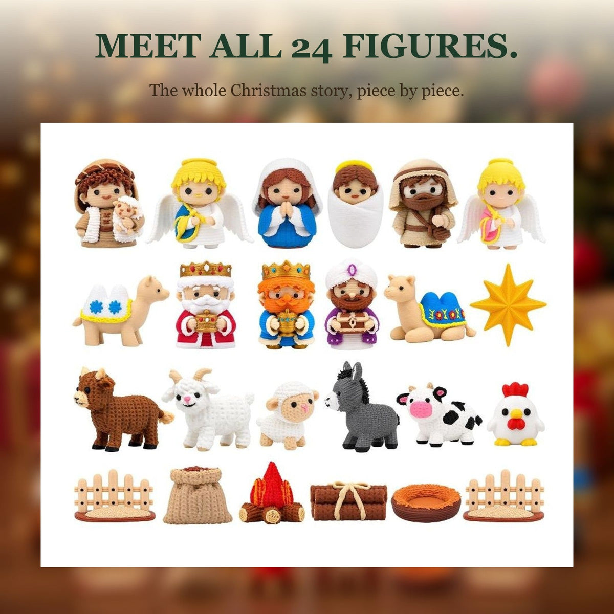 Nativity Scene Advent Calendar, 24 Numbered Doors with 3D Printed Figures