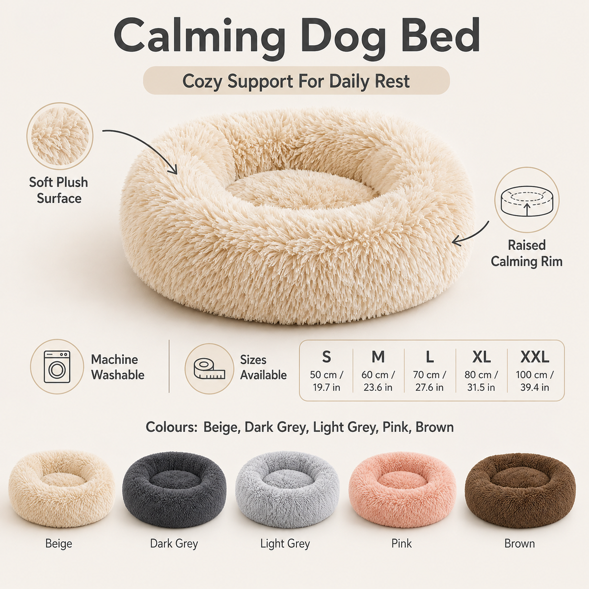 Panier apaisant moelleux pour chien - lavable en machine, design douillet