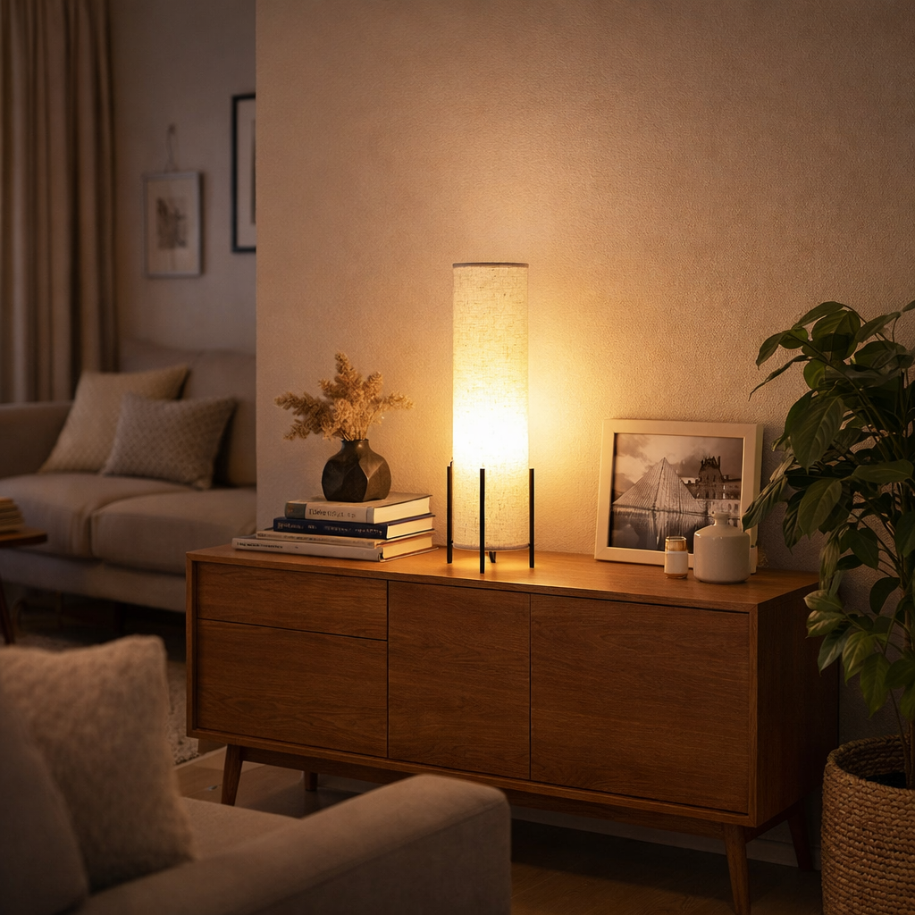Scandinavian Wood & Fabric Table Lamp for Living Room Lighting