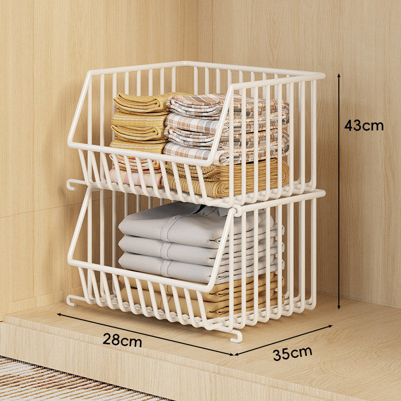 Three-Tier Stackable Wire Closet Basket Organizer