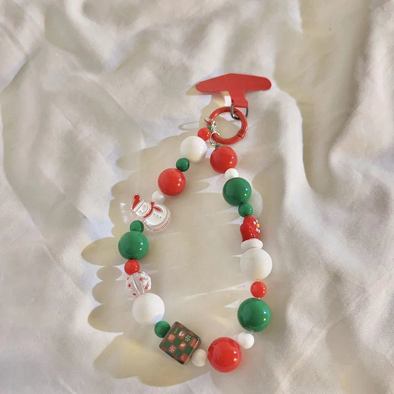 Unisex Christmas-Themed Keychain with Beaded Charm