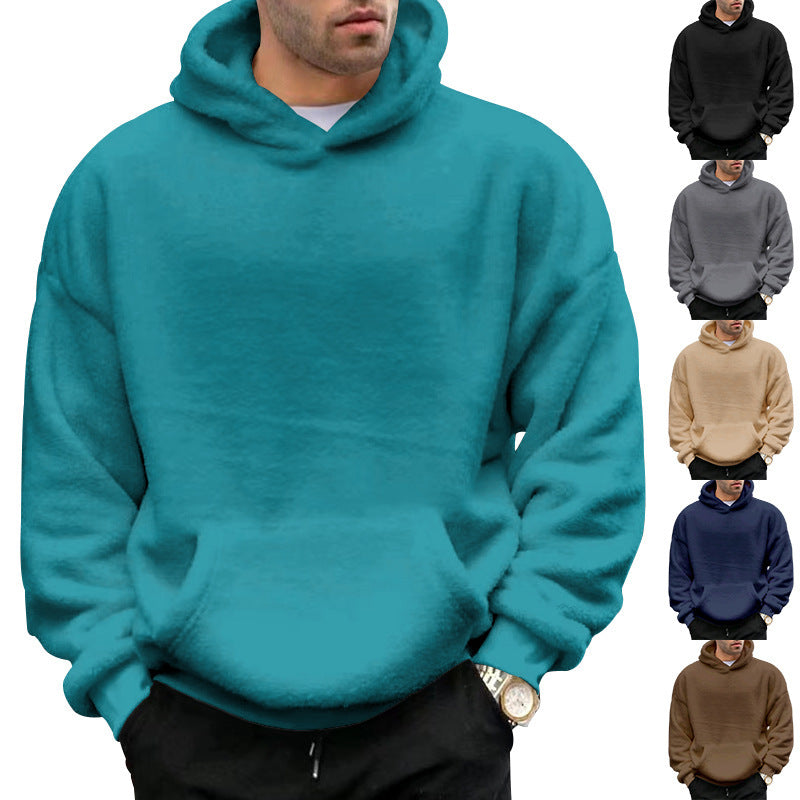Sweat à capuche douillet en polaire peluche unisexe, avec poche kangourou et coupe oversize