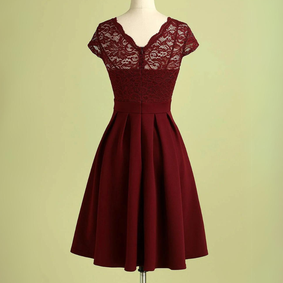 Vintage Burgundy Lace Dress for Autumn