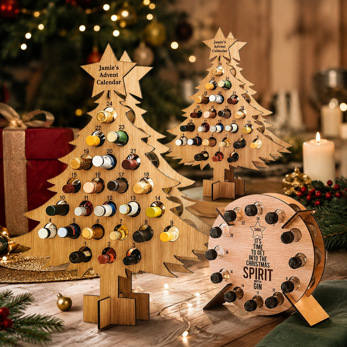 Wine & Beer Advent Calendar Holder - Wooden 24-Slot Countdown Display