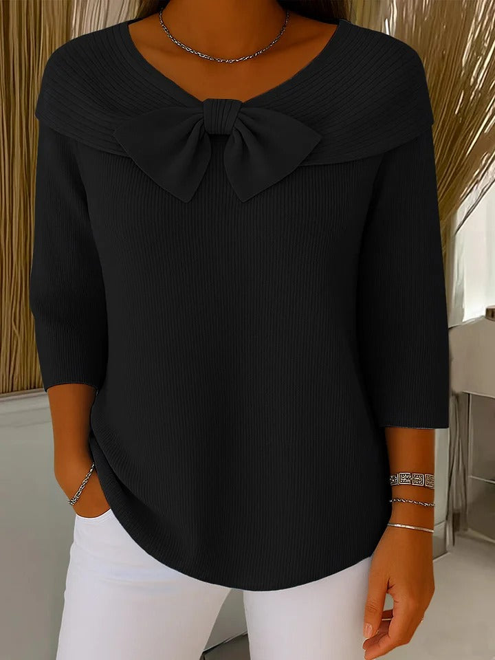 Women's Fitted Sweater with Bow – Soft Fabric Blend for Versatile Wear