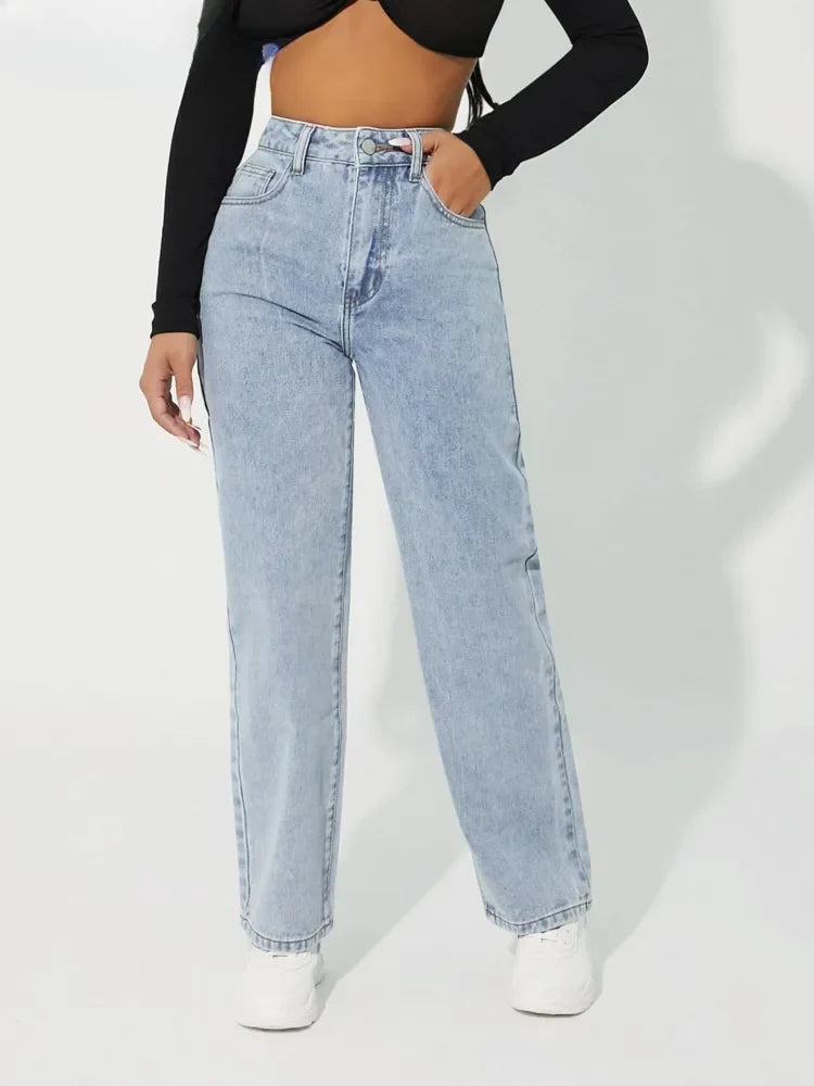 Jean droit taille haute pour femme