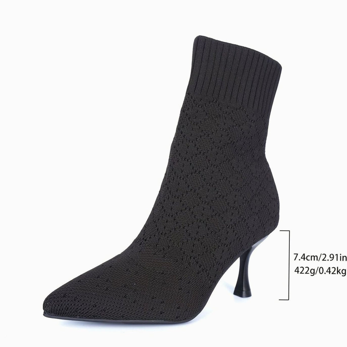 Bottines chaussettes pour femmes en maille, à bout pointu et talon aiguille