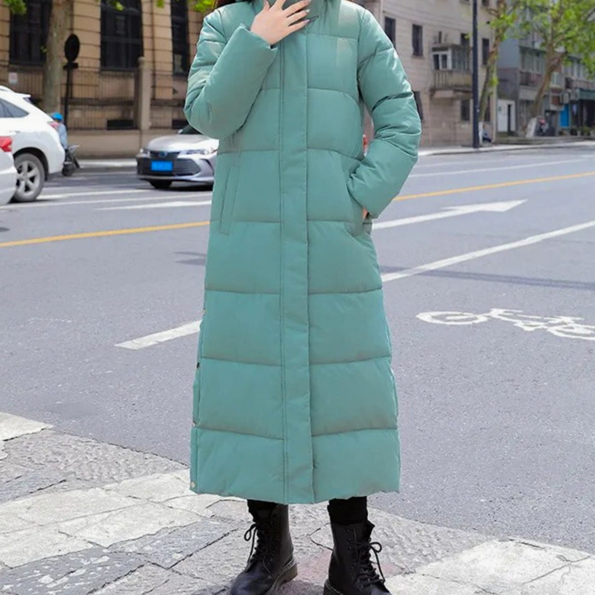 Women's Long Quilted Puffer Winter Coat Zip-Up Maxi Length