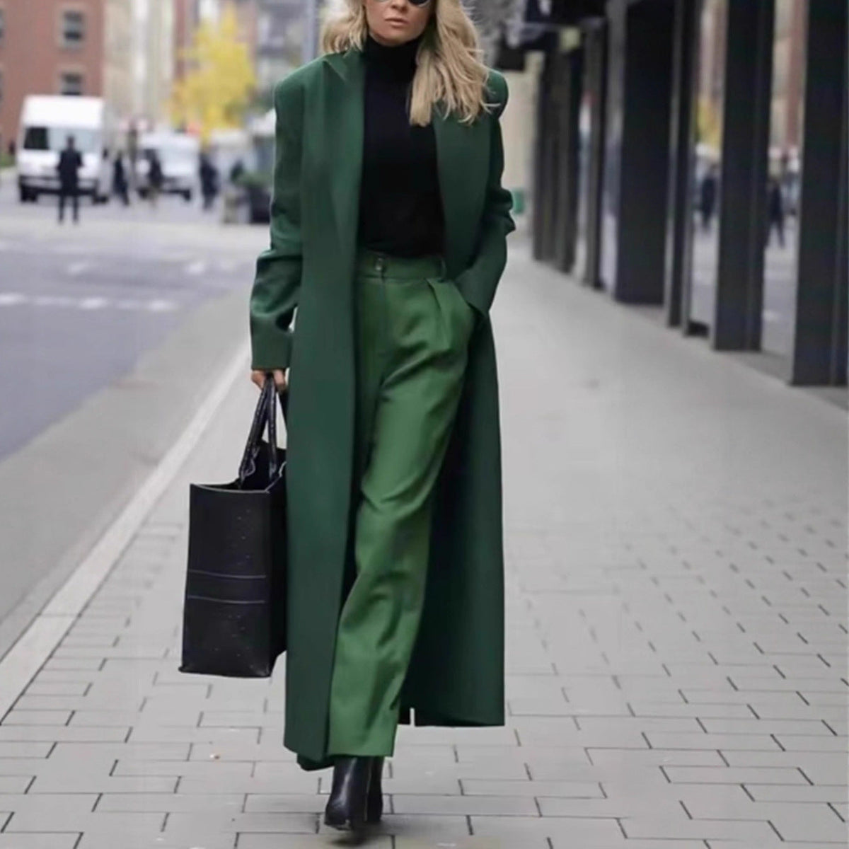 Long manteau en laine pour femme – croisé avec poches profondes