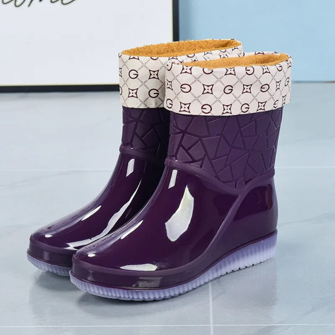 Bottes de pluie imperméables pour femme, à motifs, mi-mollet, avec semelle antidérapante