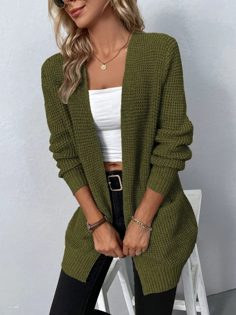 Cardigan pour femme à coupe décontractée, en maille gaufrée et à devant ouvert