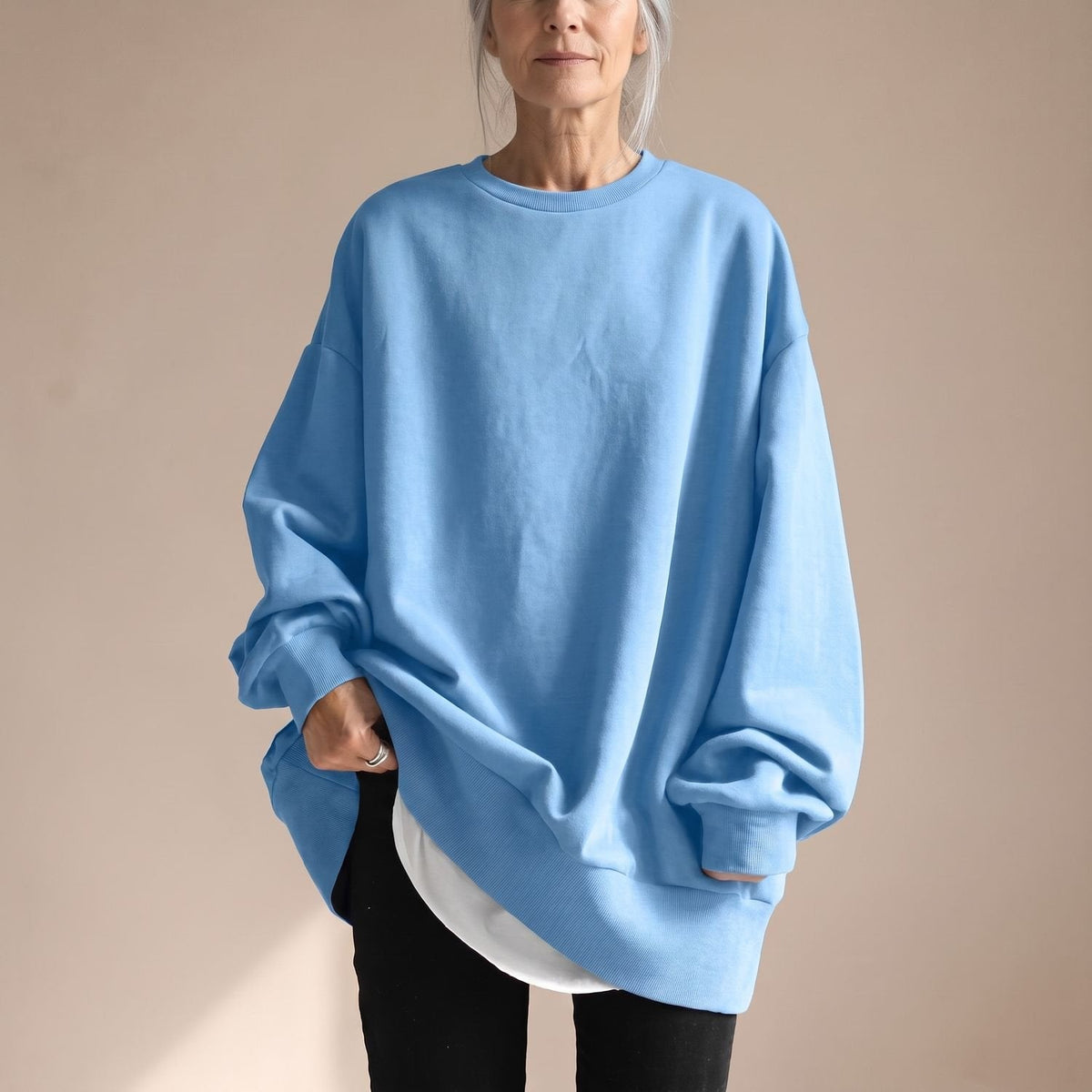 Pull tunique oversize pour femme, à épaules tombantes et col rond