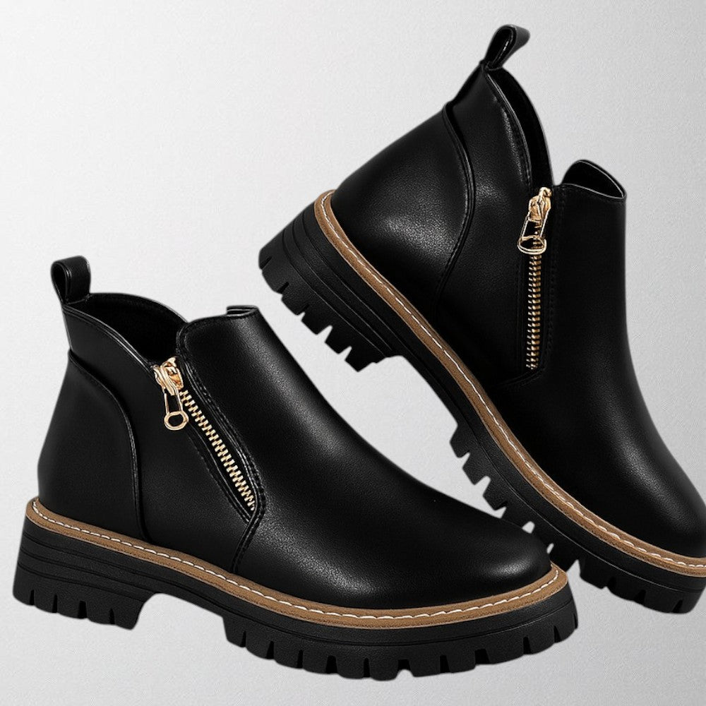 Women's Platform Ankle Boots with Zipper Detail