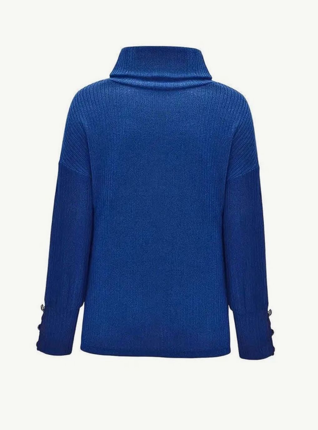 Women's Ribbed Cowl Neck Button-Cuff Knit Pullover Sweater