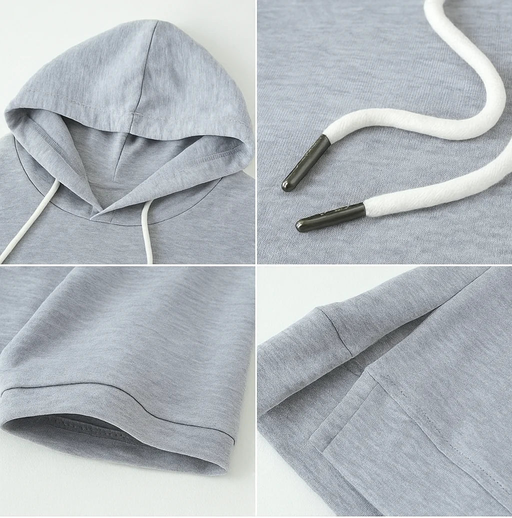 Sweat à capuche à manches courtes en mélange de coton pour femme