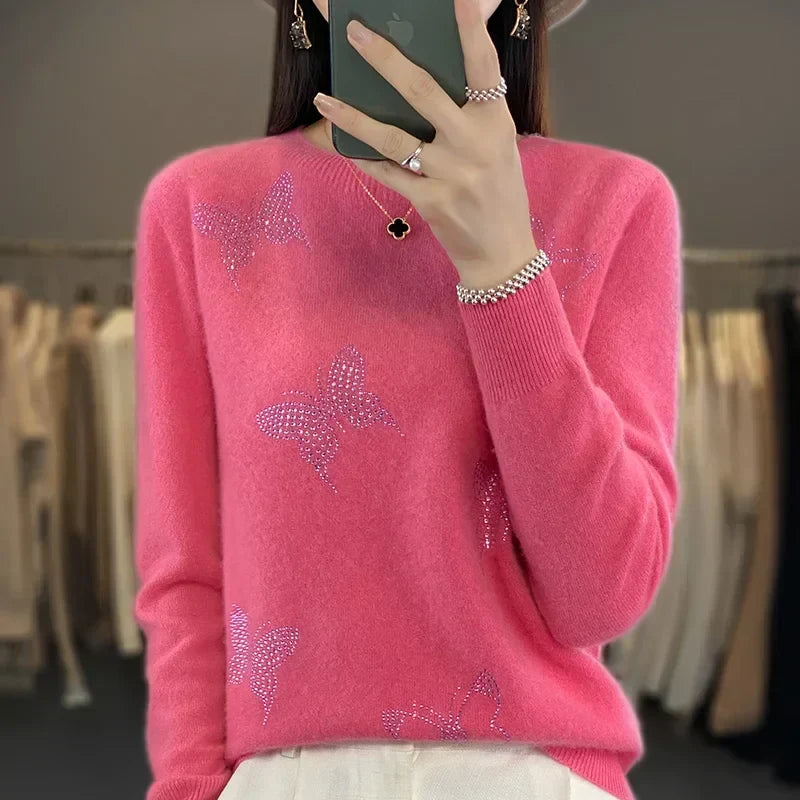 Women's Sweater with Butterfly Embellishment Detail