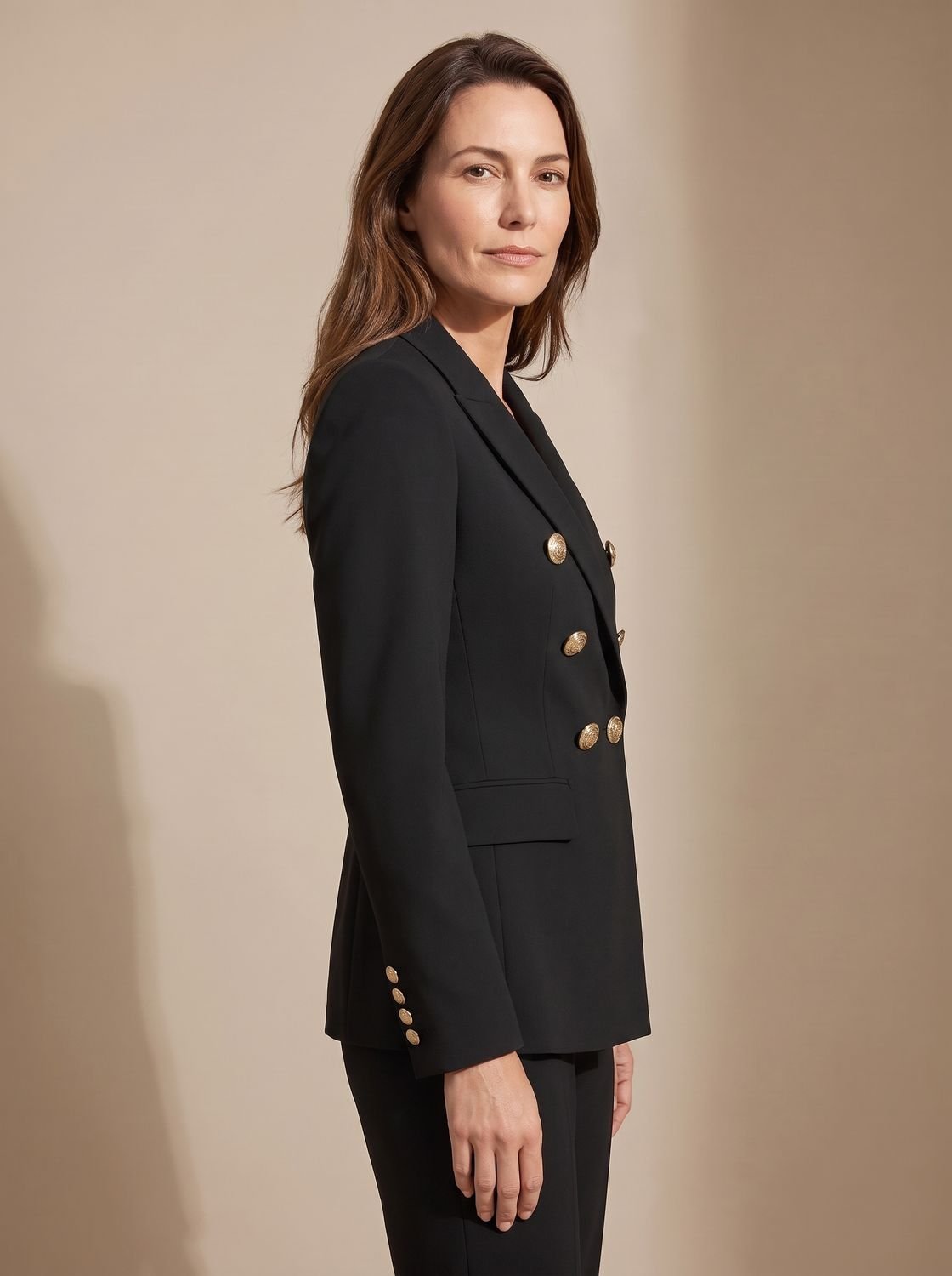 Women's Tailored Double-Breasted Gold-Button Blazer