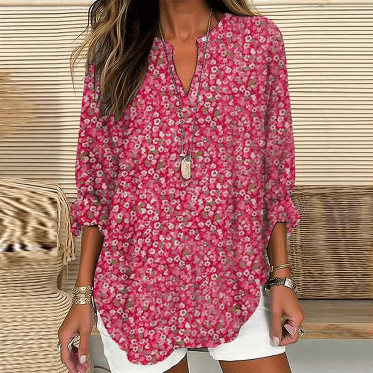 Women's V-Neck Long-Sleeve Top - Elegant & Comfortable