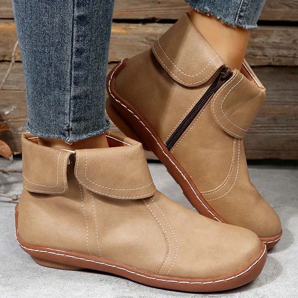 Women's Vintage-Style Ankle Boots with Contrast Stitching