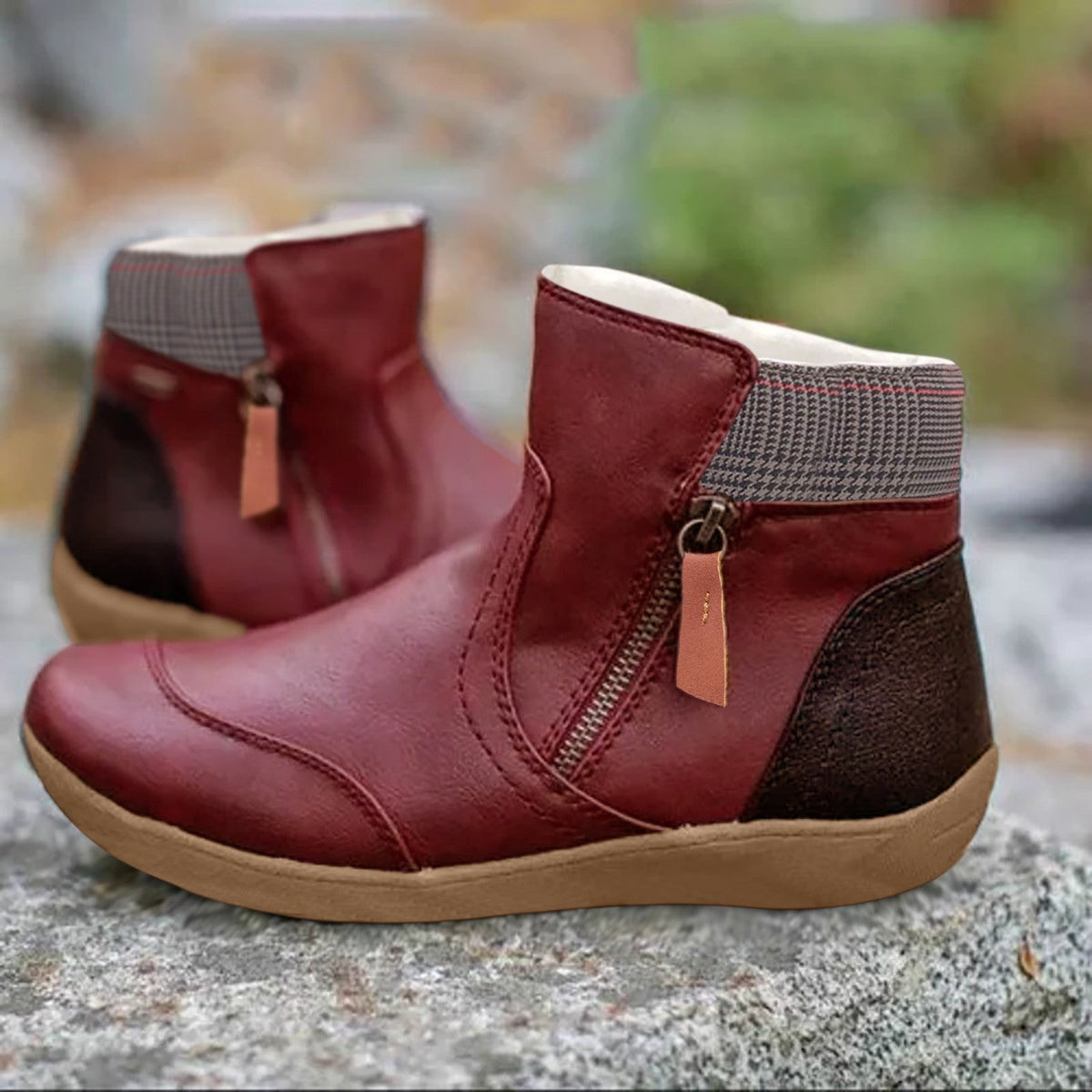 Women's Waterproof Leather Zipper Ankle Boots