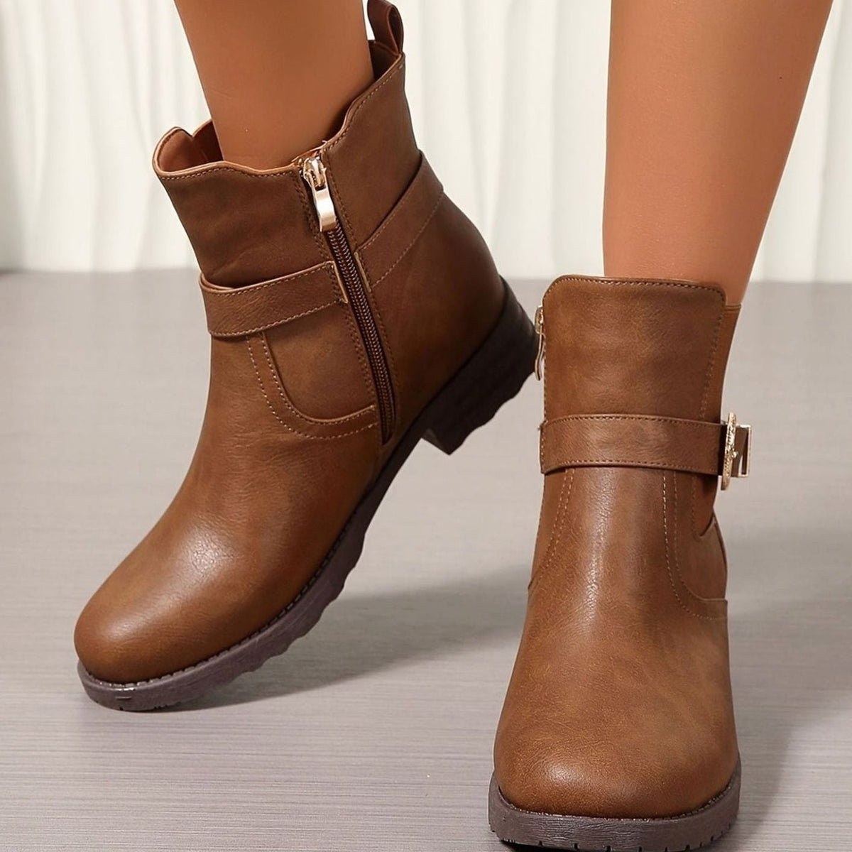 Women's Western Buckle Block-Heel Chelsea Ankle Boots