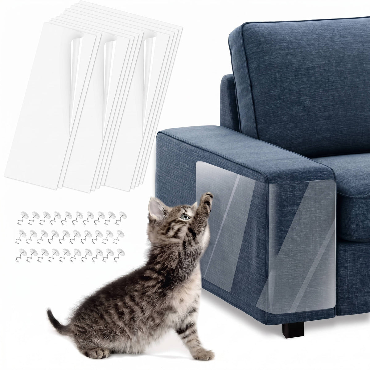 Lot de 10 protège-meubles transparents anti-griffures pour chats, pour canapés et portes, avec chevilles à visser