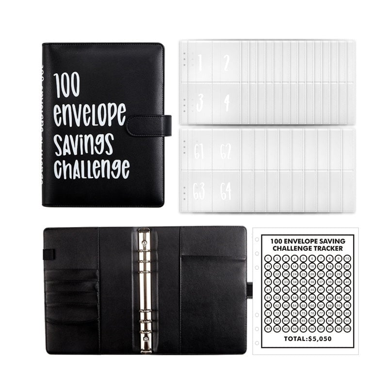 100-Envelope Cash Saving Binder - PU Leather Budget Organizer