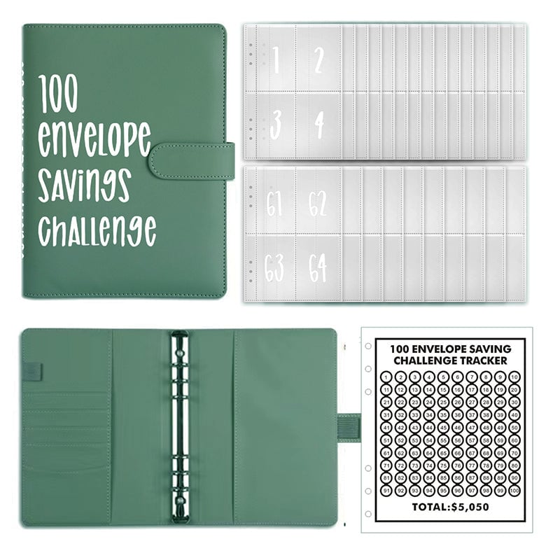 100-Envelope Cash Saving Binder - PU Leather Budget Organizer
