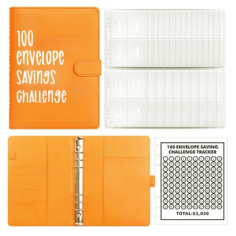 100-Envelope Cash Saving Binder - PU Leather Budget Organizer