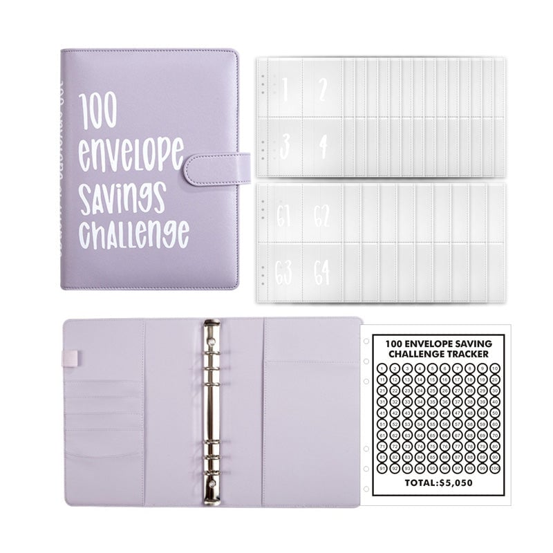 100-Envelope Cash Saving Binder - PU Leather Budget Organizer