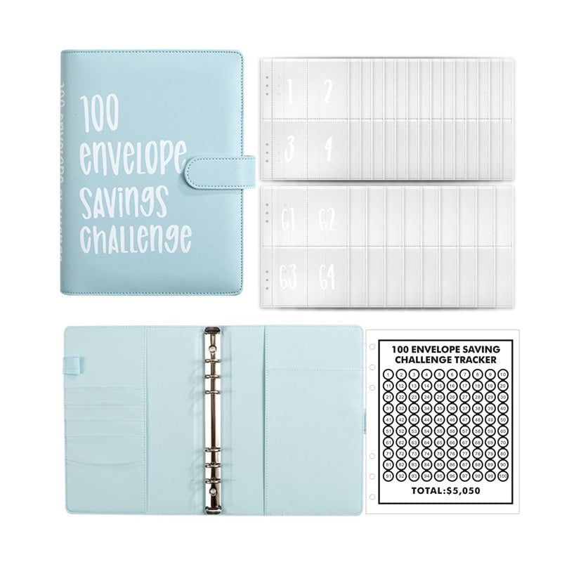 100-Envelope Cash Saving Binder - PU Leather Budget Organizer