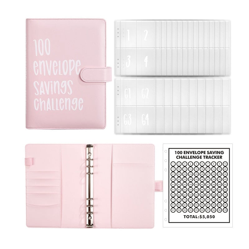 100-Envelope Cash Saving Binder - PU Leather Budget Organizer