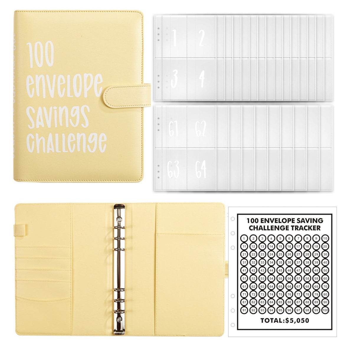 100-Envelope Cash Saving Binder - PU Leather Budget Organizer