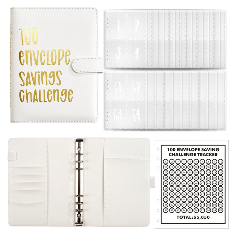 100-Envelope Cash Saving Binder - PU Leather Budget Organizer