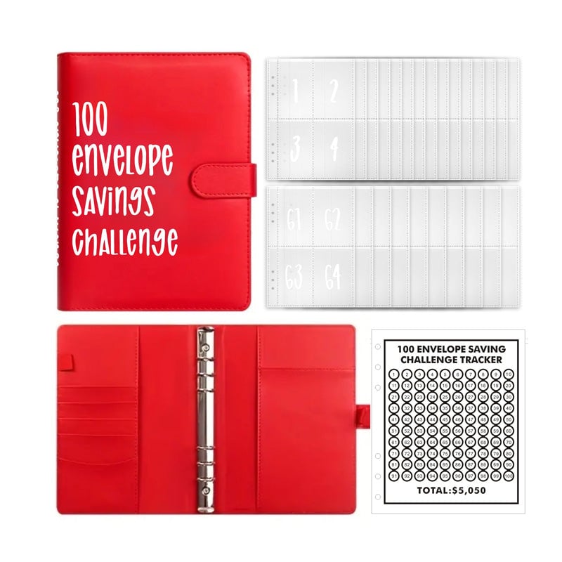 100-Envelope Cash Saving Binder - PU Leather Budget Organizer